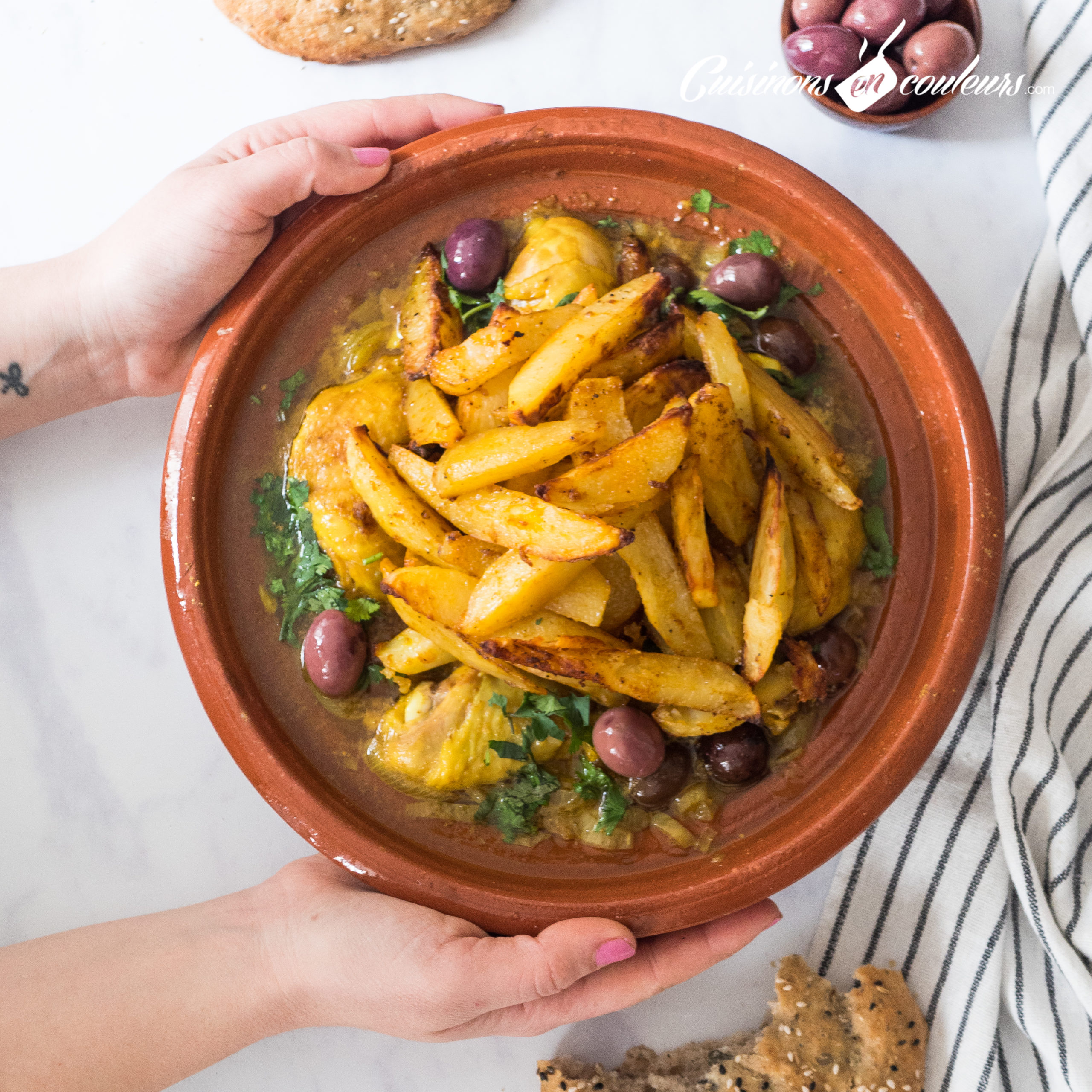 Tajine marocain poulet, olives & poivron Recette